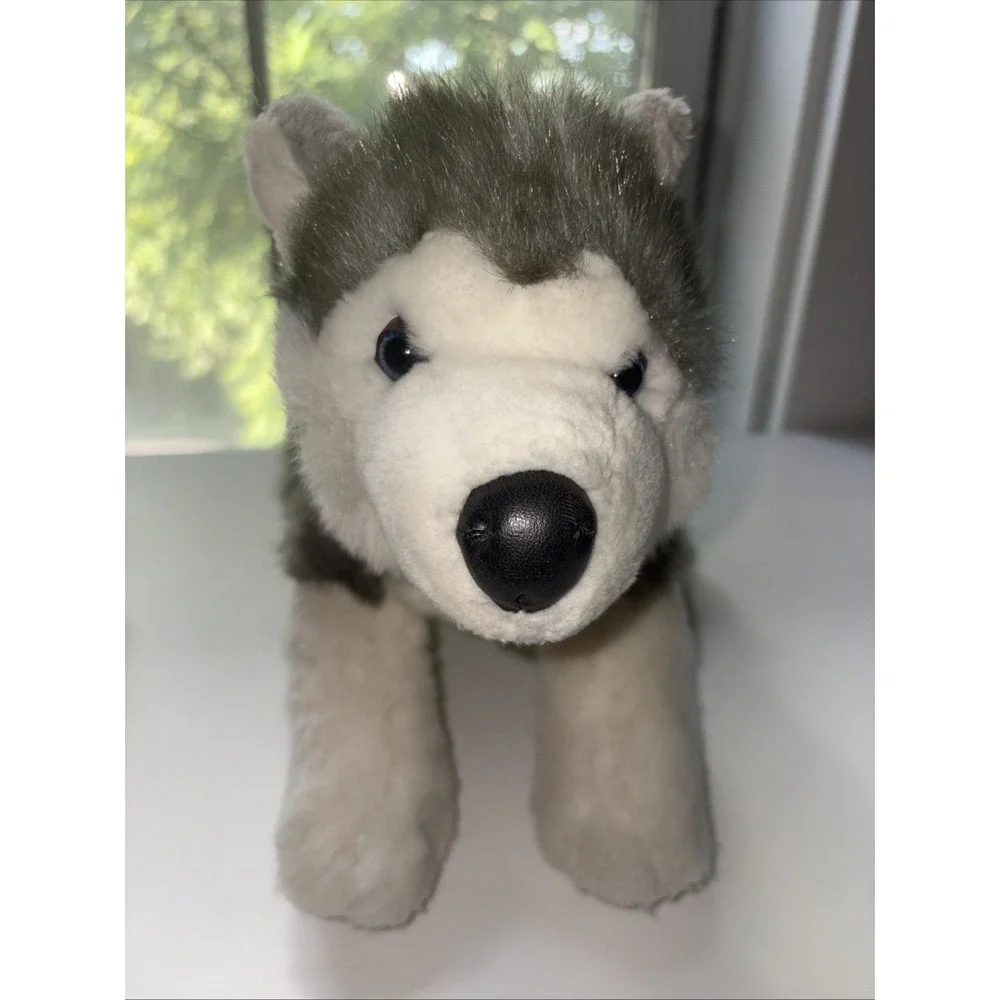 Build A Bear Kennel Pals Husky Dog Barks Blue Eyes Collar Gray White 15 